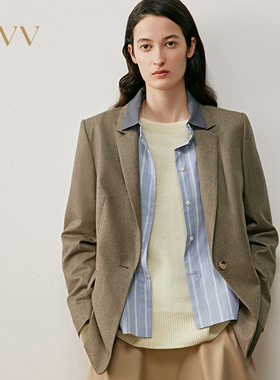 OVV2025秋冬新款平驳领优雅千鸟羊毛格纹休闲西装GTXEJ35103A