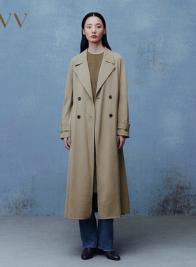 【进口三醋酸】OVV秋冬女装双排扣腰带V领长款风衣GWFAJ32103A