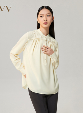 OVV秋冬小立领桑蚕丝内衬宽松优雅衬衫GNSAJ32104A