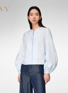 OVV春夏女装空气洗匹马棉双层门襟灯笼袖长袖衬衫GNEAJ14007A