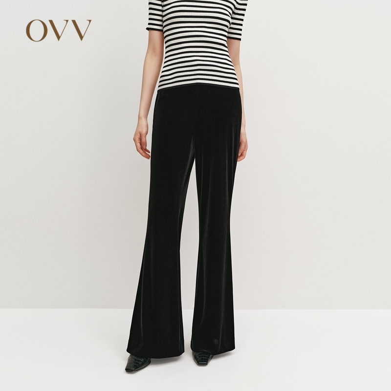 【极夜丝绒】OVV秋冬女装韩国进口面料微喇休闲裤GKCAJ34106A