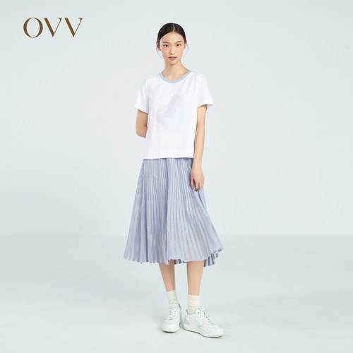 OVV春夏热卖女装优雅轻盈休闲中长款百褶针织半身裙GQAZJ13005A