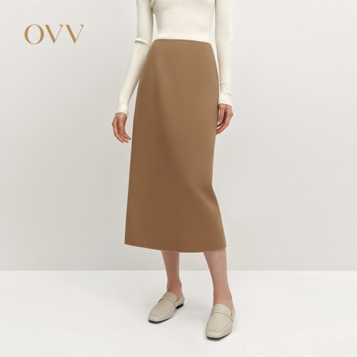 OVV秋冬女装简约直筒版型开衩设计羊毛休闲半身裙GQDDJ34120A