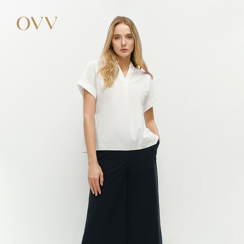 【SOLOTEX系列】OVV春夏热卖女装小V立领短袖上衣GNSBJ25010A