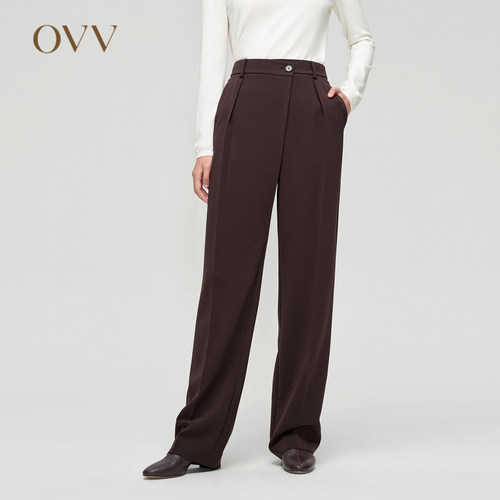 OVV秋冬热卖进口三醋酸不对称门襟直筒休闲裤GKCAJ33116A