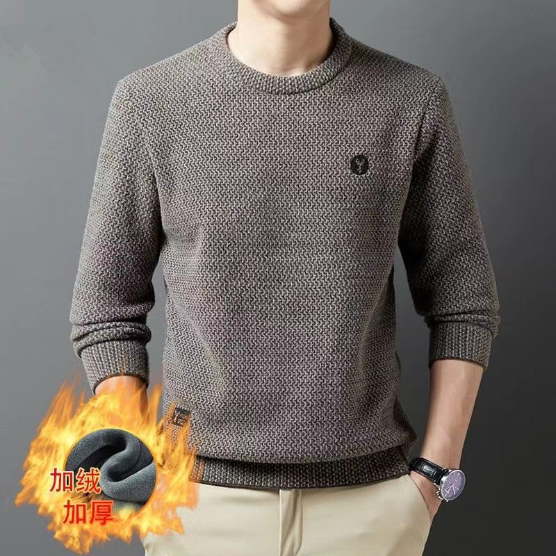 百谷高档男士雪尼尔针织衫冬季加绒加厚圆领毛衣中年保暖爸爸装