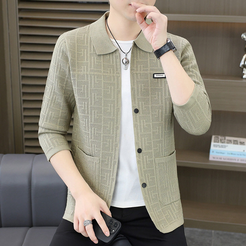燕佳园男士翻领针织开衫外套春秋新款修身百搭长袖休闲潮流上衣,男装,羊绒开衫,淘宝优惠券,粉丝福利购,淘宝优惠卷