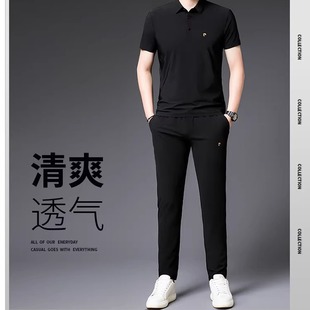 冰絲短袖 潮 夏季 牧寶羊男士 新款 兩件套運(yùn)動(dòng)套裝 休閑套裝 T恤直筒褲