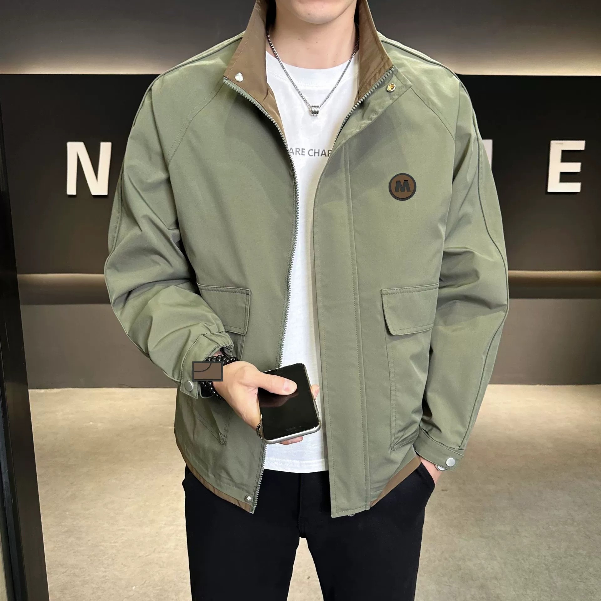 酷尚优选2025秋季男士拼色外套时尚潮牌立领工装夹克休闲百搭上衣