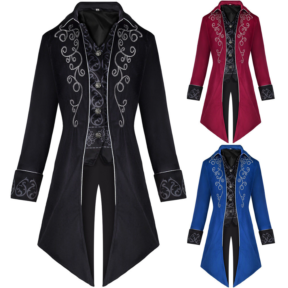万圣节燕尾cos服中世纪复古服装中长朋克男款大衣燕尾cosplay服