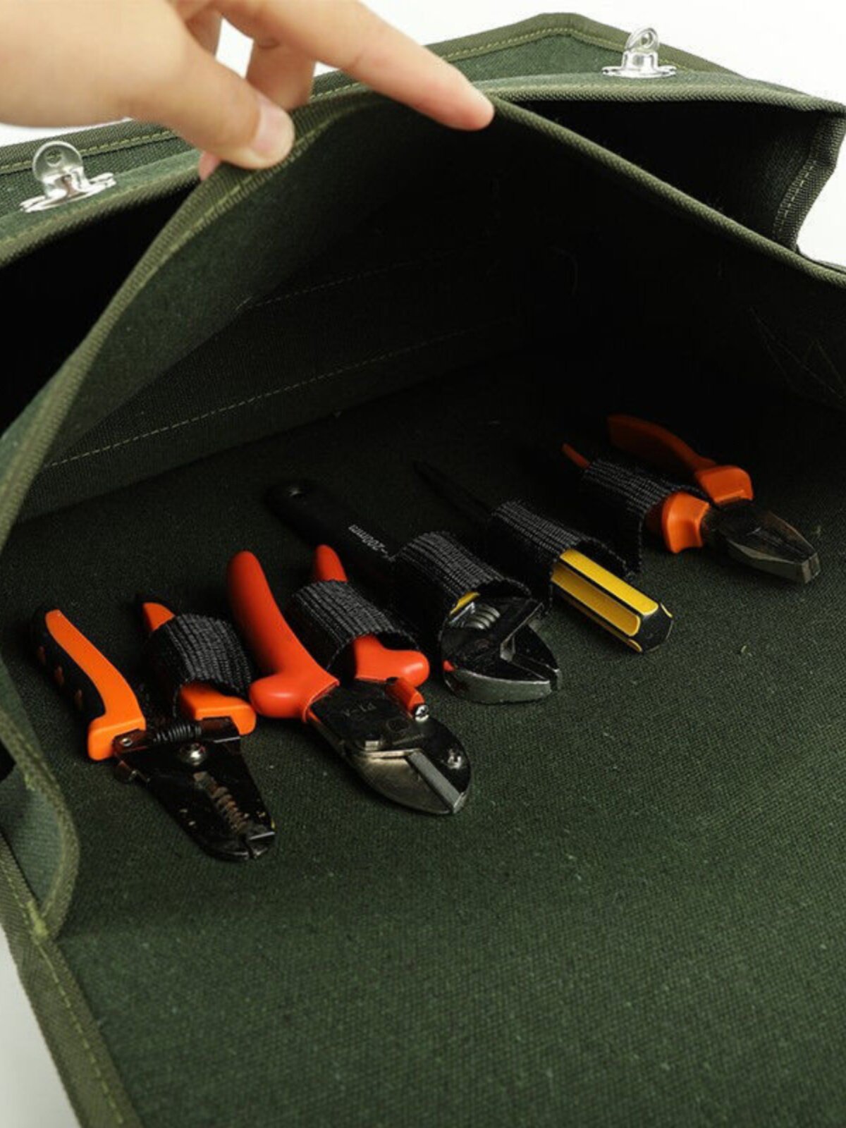 师傅加厚绿帆布大耐磨家电维修电工木工包戴多功能单肩斜跨工具