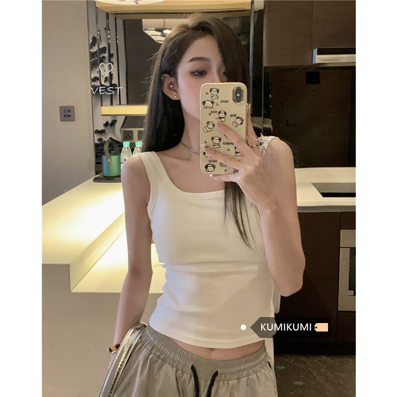 白色内搭吊带女修身显瘦短款黑色外穿工字背心夏季带胸垫运动上衣