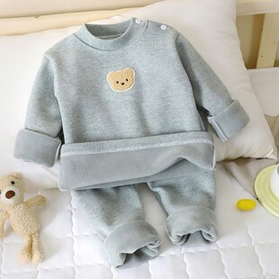 婴儿衣服睡衣加绒加厚保暖内衣高领打底秋衣套装分体男女宝宝冬装
