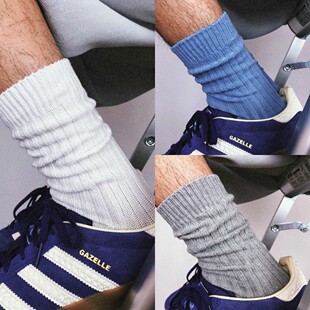 TREETALLIFE 男女情侣简约纯色堆堆袜黑白色中筒袜长袜 3双装