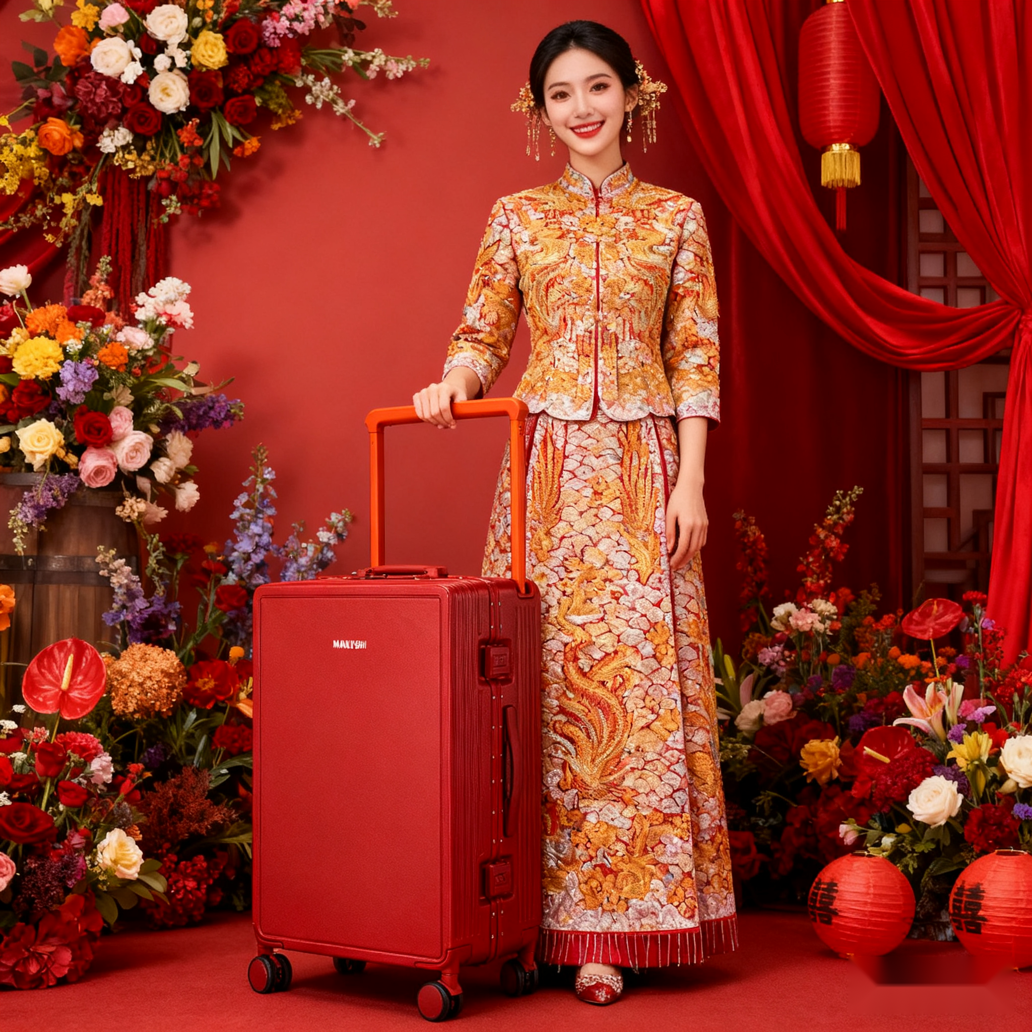 红色新中式旅行箱女方新娘结婚嫁妆箱拉杆箱陪嫁用密码旅游皮箱子,箱包皮具/热销女包/男包,旅行箱,淘宝优惠券,粉丝福利购,淘宝优惠卷