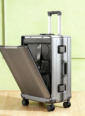 2025新款深灰色商务男士前开口行李箱女大容量密码箱拉杆箱旅行箱