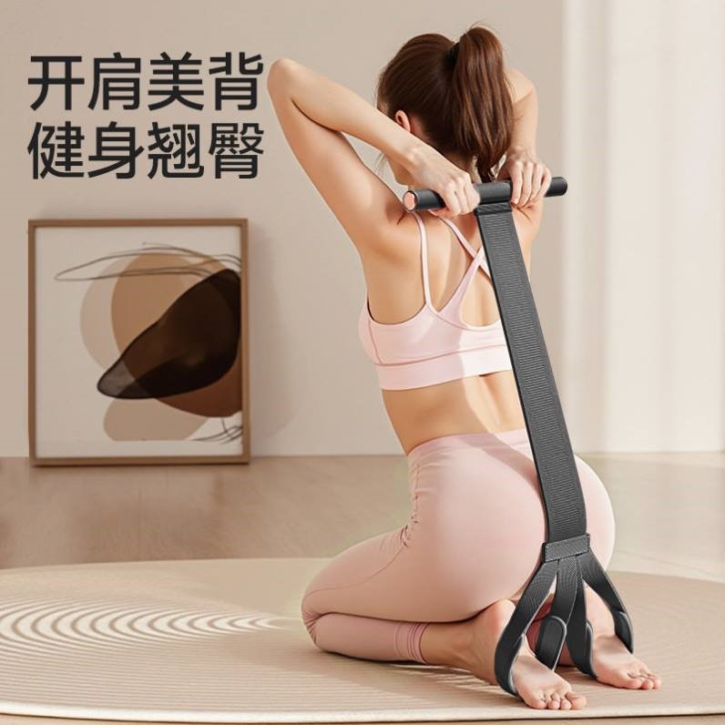女士脚蹬拉力器小燕飞辅助绳仰卧起坐弹力带卷腹辅助瑜伽绳拉力器