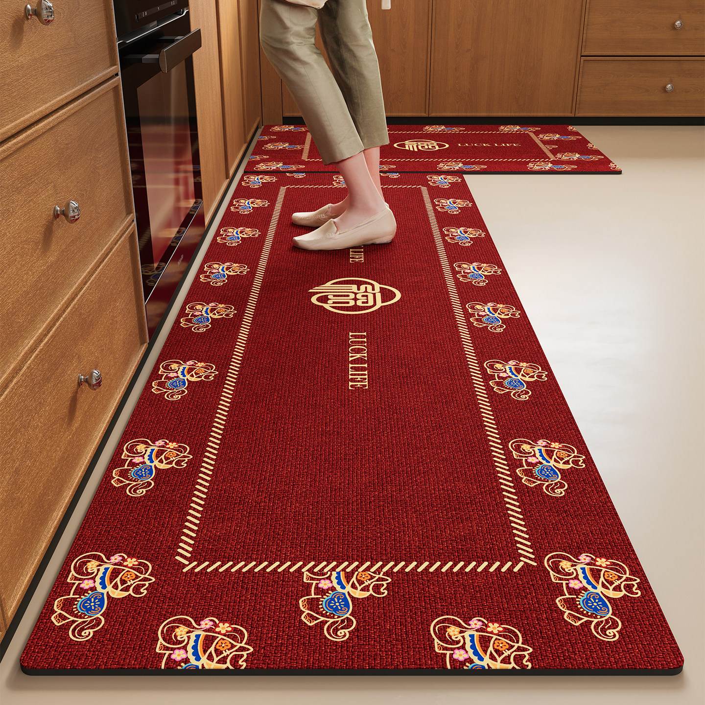 新中式厨房防滑防油地垫喜庆红色马年脚垫硅藻泥吸水垫子新年地毯,居家布艺,厨房地垫,淘宝优惠券,粉丝福利购,淘宝优惠卷