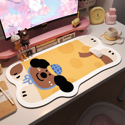 卡通狗鼠标垫女生超大号办公桌垫笔记本电脑键盘垫防水防滑软垫子