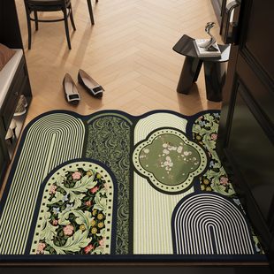 中古风入户门地垫门口进门绿色脚垫室内玄关地毯高级复古入门门垫