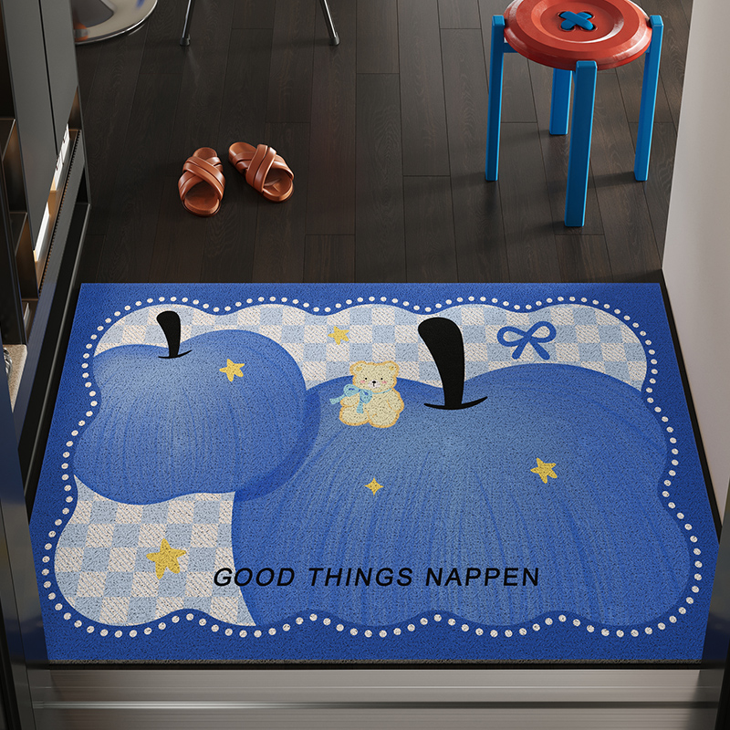 蓝色地垫入户门垫家门口玄关地毯