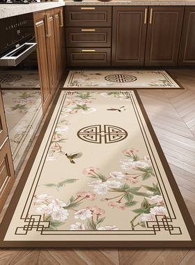 新中式厨房专用地垫2026新款吸水防滑防油脚垫硅藻泥长条耐脏地毯