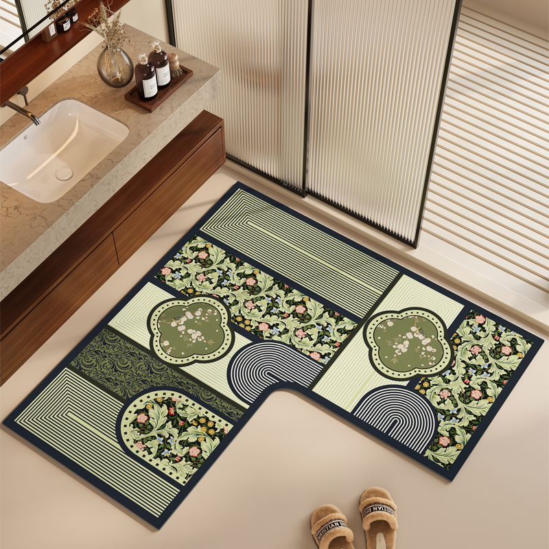 中古风l型浴室地垫卫生间转角垫