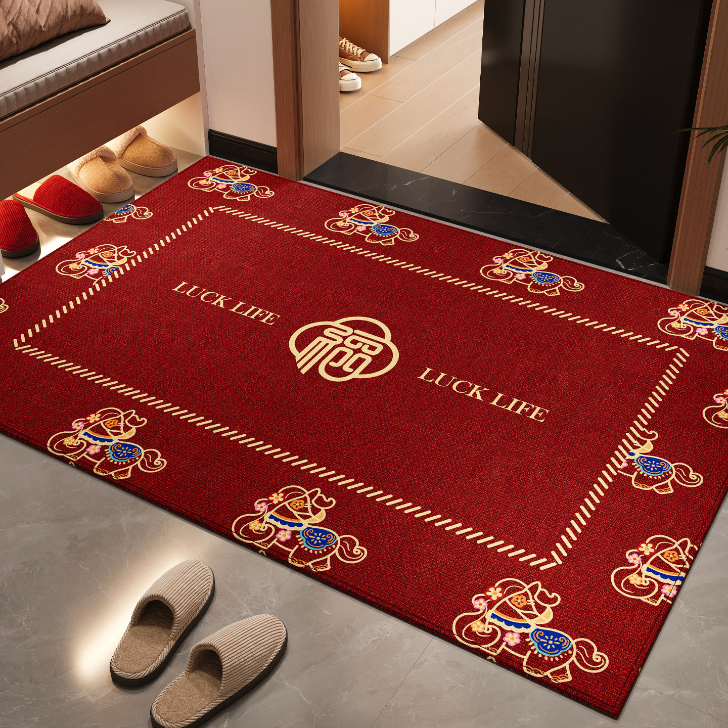 马年地垫入户门垫2026新款门口进门防滑脚垫耐脏免洗红色新年地毯,居家布艺,入户地垫,淘宝优惠券,粉丝福利购,淘宝优惠卷