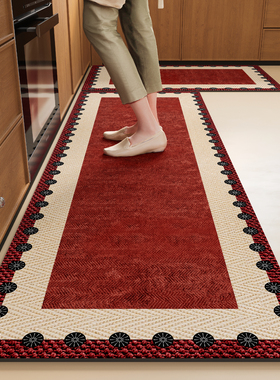 厨房地垫防滑防油新款家用耐脏免洗防水脚垫红色新年专用长条地毯
