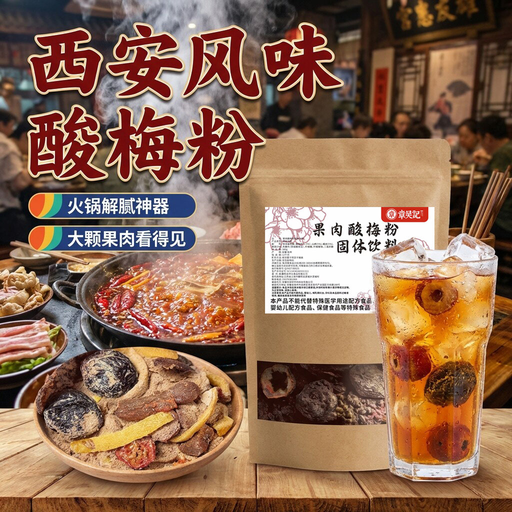 章吴记果肉酸梅粉冲饮陕西西安特产正宗速溶酸梅汤粉官方旗舰店