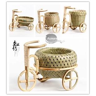藤越竹藤创意自行车饰品竹制工艺品餐厅小竹篮装饰道具