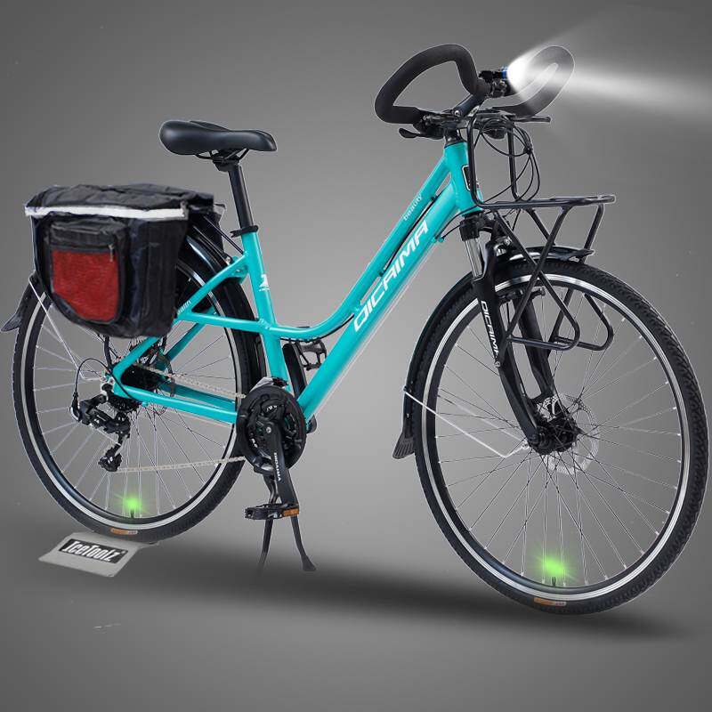 七彩马长途旅行车山地车自行车铝合金700c弯梁蝴蝶把双碟刹27速