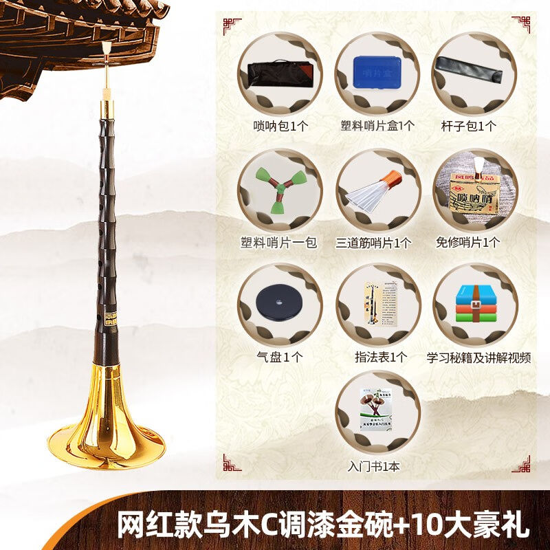 宏艺凤鸣网红乌木唢呐D音调齐全配件芦苇哨片专业初学款喇叭唢呐