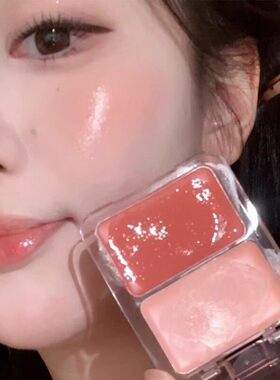 气血感水光腮红～双色水光腮红膏棒奶油高光自然腮红2025新款爆款