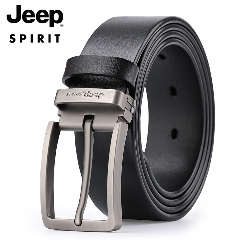 JEEP SPIRIT正品男士真牛皮腰带吉普头层牛皮针扣纯牛皮皮带真皮