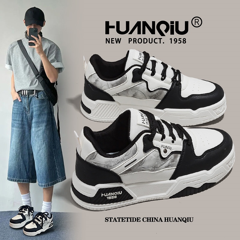 环球厚底时尚百搭黑白板鞋子