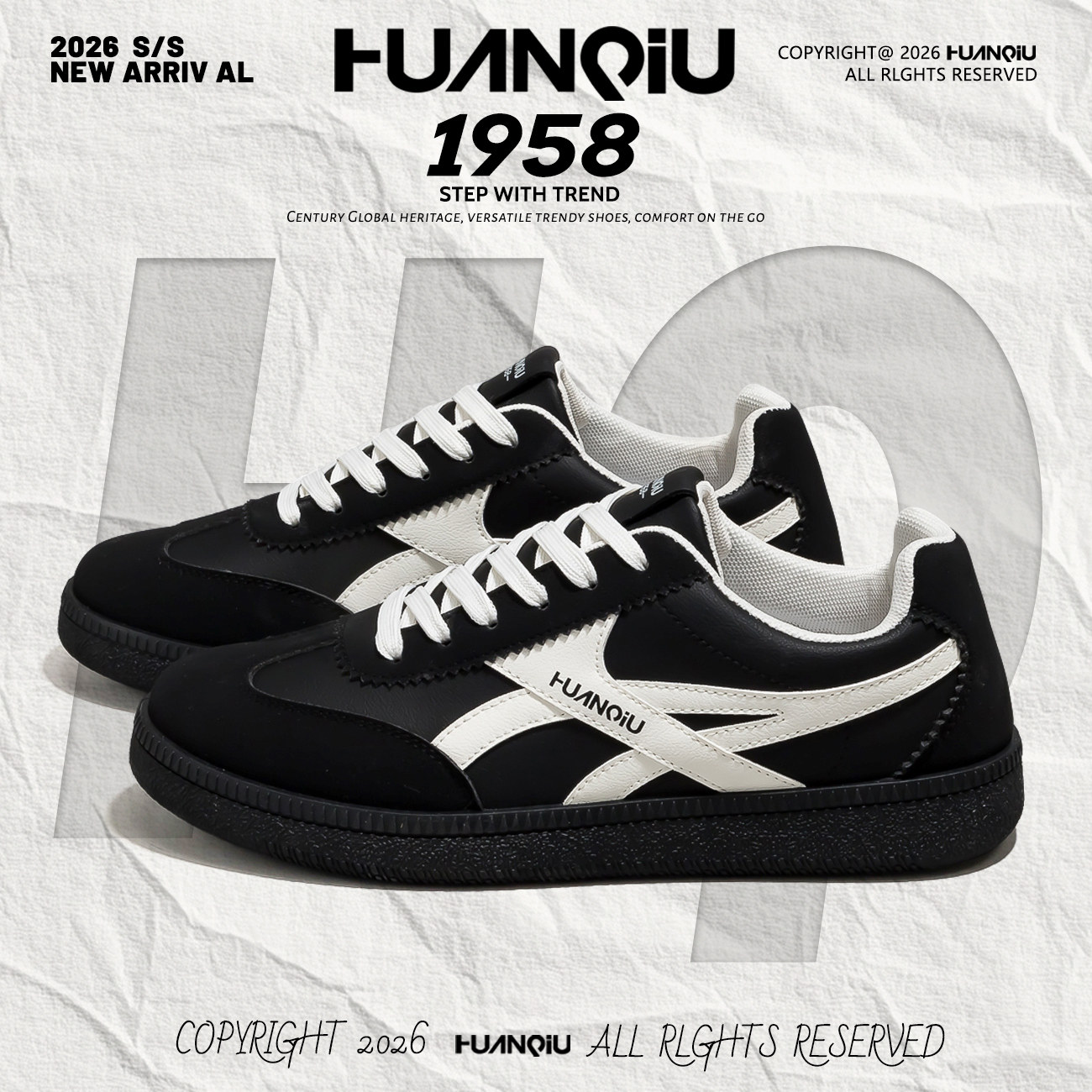 环球男鞋ins风潮流黑色板鞋男2026春季新款低帮百搭休闲德训鞋子,流行男鞋,德训鞋,淘宝优惠券,粉丝福利购,淘宝优惠卷