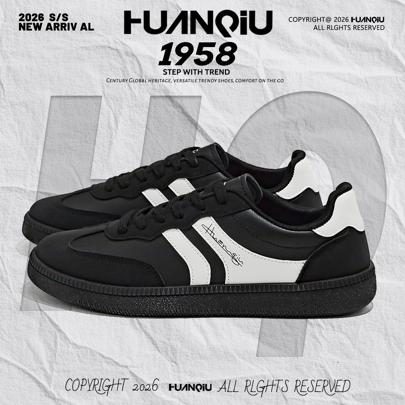 环球复古黑色德训鞋男2026新款春季百搭小黑鞋轻便休闲运动板鞋子,流行男鞋,德训鞋,淘宝优惠券,粉丝福利购,淘宝优惠卷