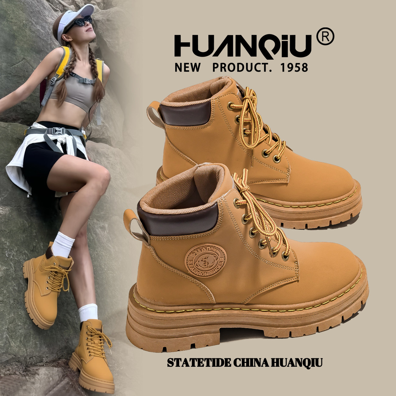 环球新款增高马丁靴2025登山鞋防水防滑复古时尚英伦棕色爬山短靴,女鞋,马丁靴,淘宝优惠券,粉丝福利购,淘宝优惠卷