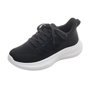 环球黑色运动鞋女款2026新款春季百搭飞织鞋透气网面厚底休闲鞋子