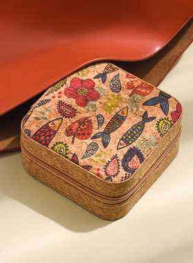 MIHMILY 欧洲「设计师」复古便携旅行首饰盒轻奢软木珠宝收纳盒