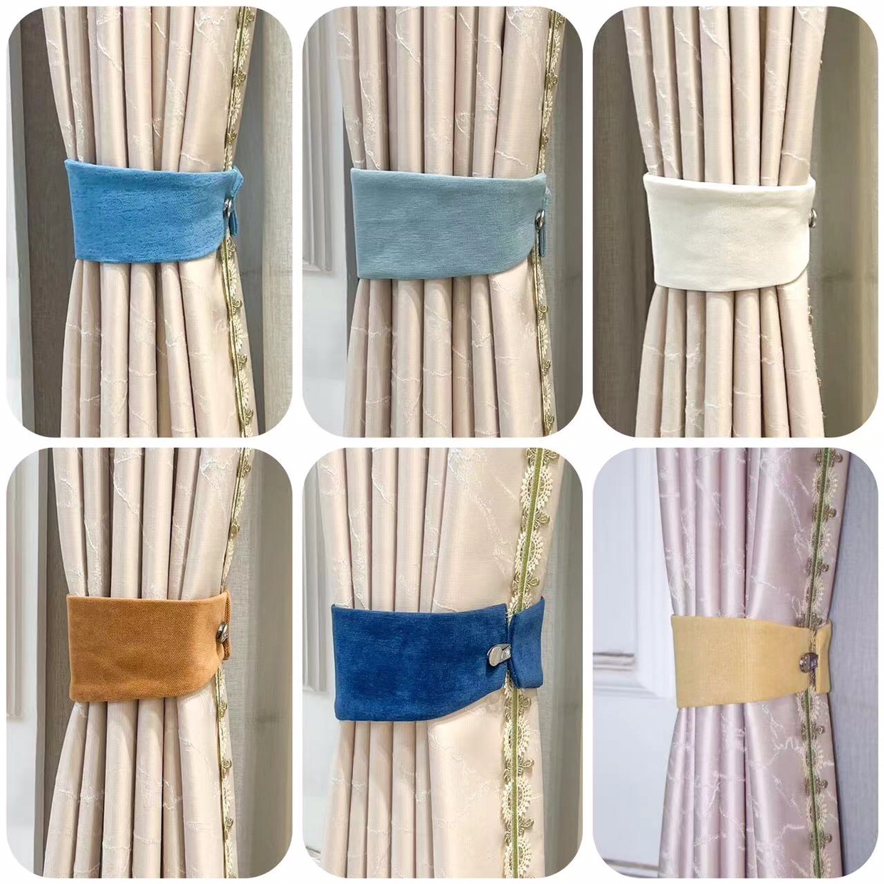 新中式固定扣绑绳窗帘扣环扣绑饰床帘收纳绳磁吸珍珠免打孔扎束带