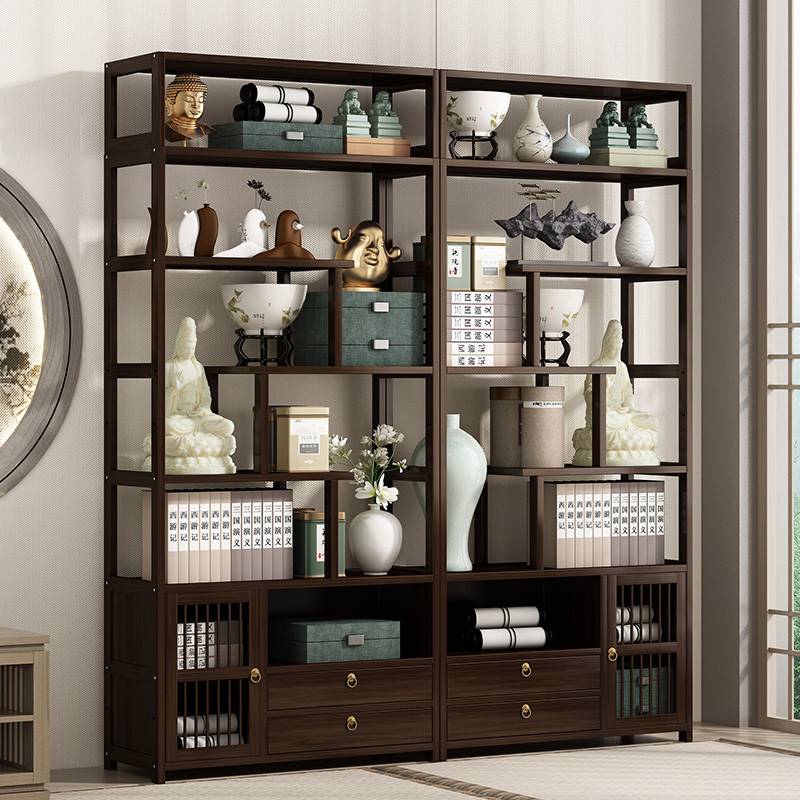 博古架实木新中式茶柜多r宝阁置物架茶叶架展示柜隔断紫砂壶摆放