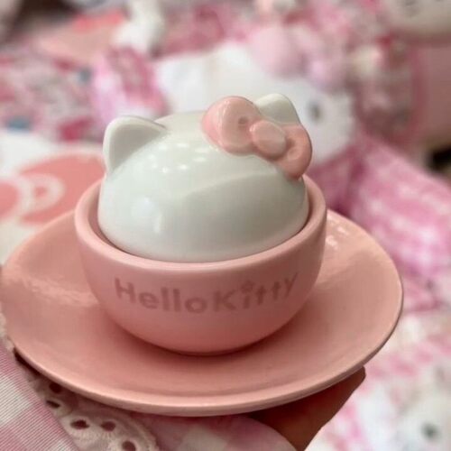 日式Kitty猫粉色中古陶瓷盖碗复古mini茶杯可爱蝴蝶结少女心礼物