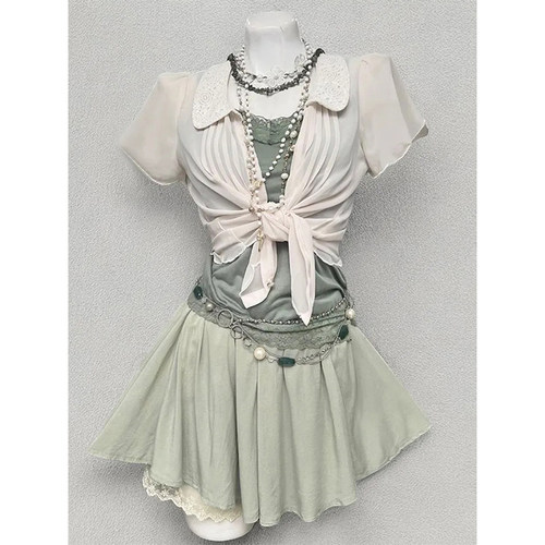 vintage古着感显瘦套装裙女夏季