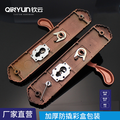 铝合金防盗门锁红古铜色大门锁面板把手双开门把手面板青古铜拉