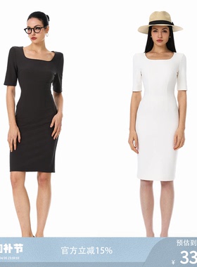 FINDYAWINGS《法式老友记》时尚修身气质收腰通勤短袖连衣裙