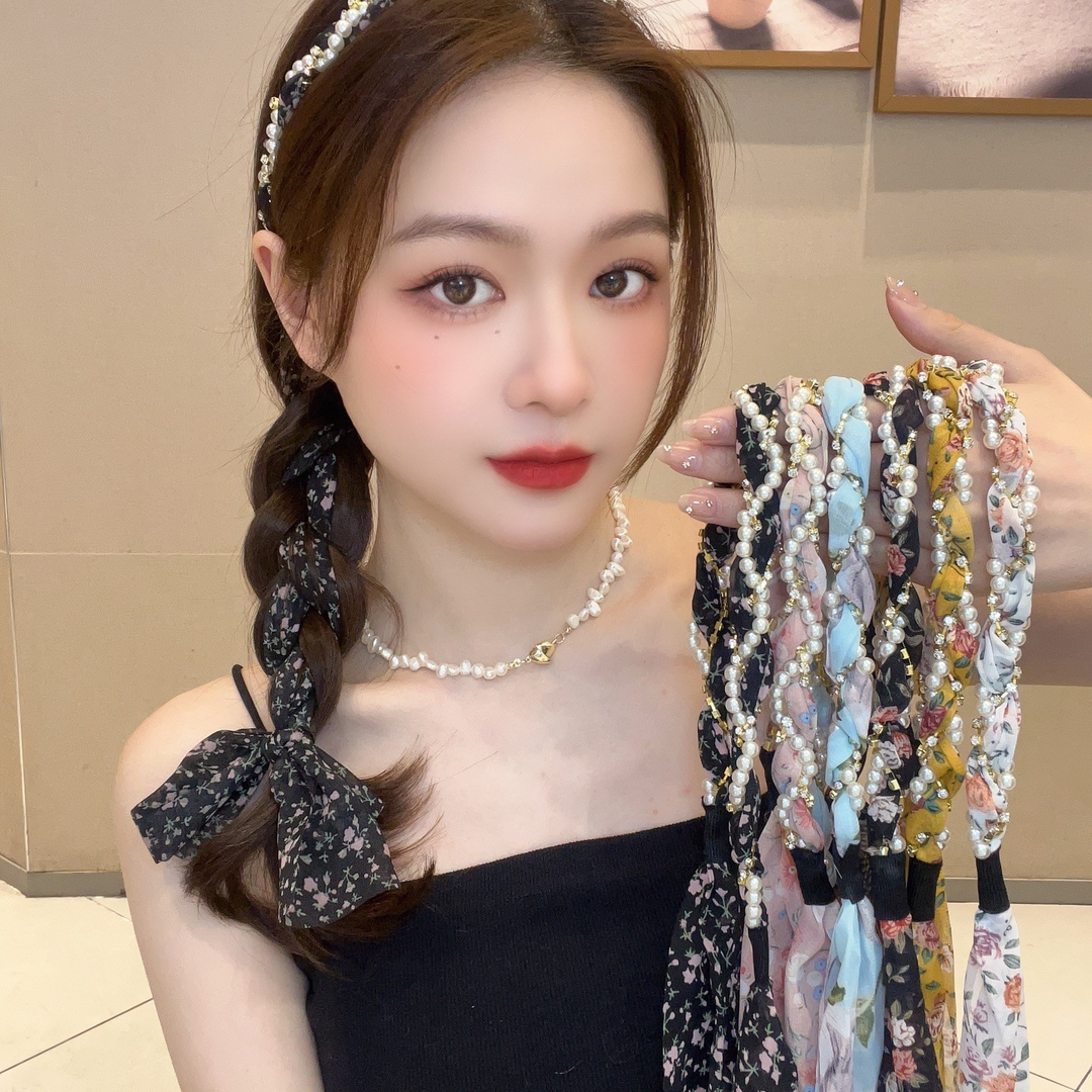 碎花发带丝巾绑发夏季飘带发箍一体女日常外戴系带编发丝带头饰