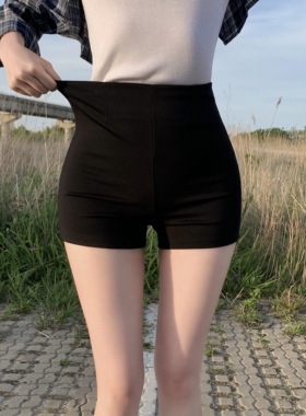 黑色弹力女团短裤女春夏2026新款高腰显瘦外穿热裤紧身直筒三分裤