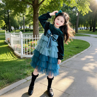 汐玥童装 1丝绒渐变公主蛋糕裙 &26002